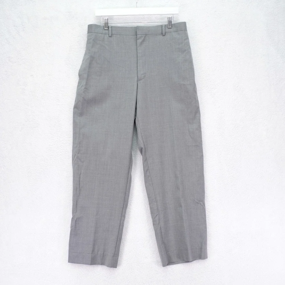 Banana Republic Wool Dress Pants Gray Striped Modern Fit 34 / 29.5 High Rise Fla